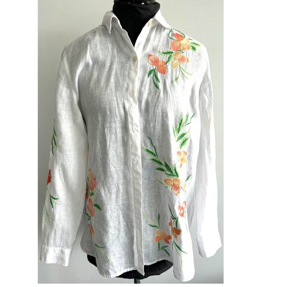 J. Jill White Linen Blouse Sz S - Picture 1 of 8